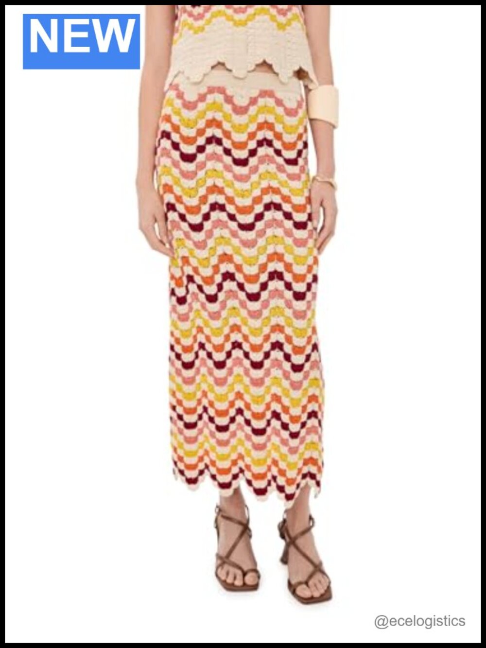 Scalloped Crochet Midi Skirt with Covered Elastic Waistband